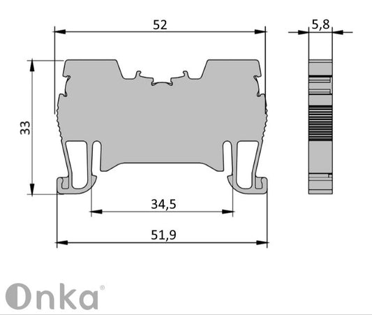 ONKA 2,5mm2 opružna priključnica / terminal za DIN šinu 2-žilni, siva, 1020013
