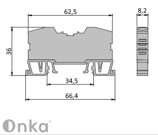 ONKA 6mm2 opružna spojka priključnica za DIN šinu 2-žična plava, 1020037