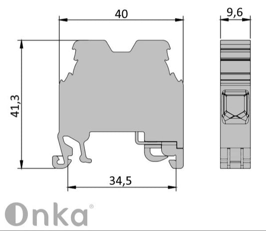 ONKA 10mm2 PE Vijčana spojnica za DIN šinu klemna priključnica 2-žilna siva, 1010221