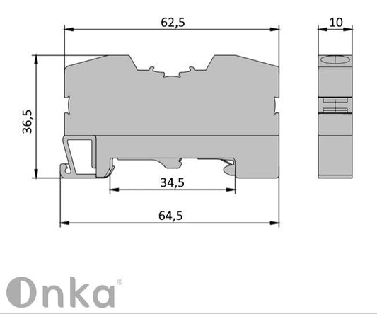 ONKA 10mm2 PE pružinska sabirna spojka priključnica terminal za DIN šinu 2-žilna siva, 1020300