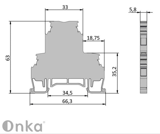 ONKA 2.5mm2, dvokatna vijčana sabirna spojka svorka terminal za DIN šinu 4-žilna siva, 1010332