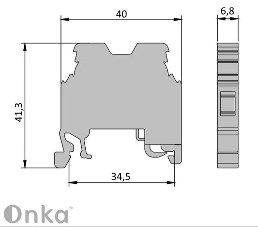 ONKA 4mm2 PE Vijčana tračna spojka priključna svorkovnica na DIN šinu 2-žilna siva, 1010220