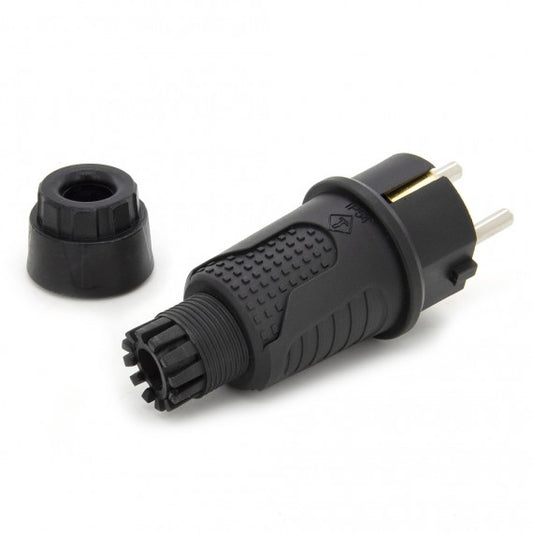 Crni gumeni utikač IP54, 250v 16a za kabel, Uni-Schuko (dvostruko uzemljenje), 2P+E, REF, Bylion