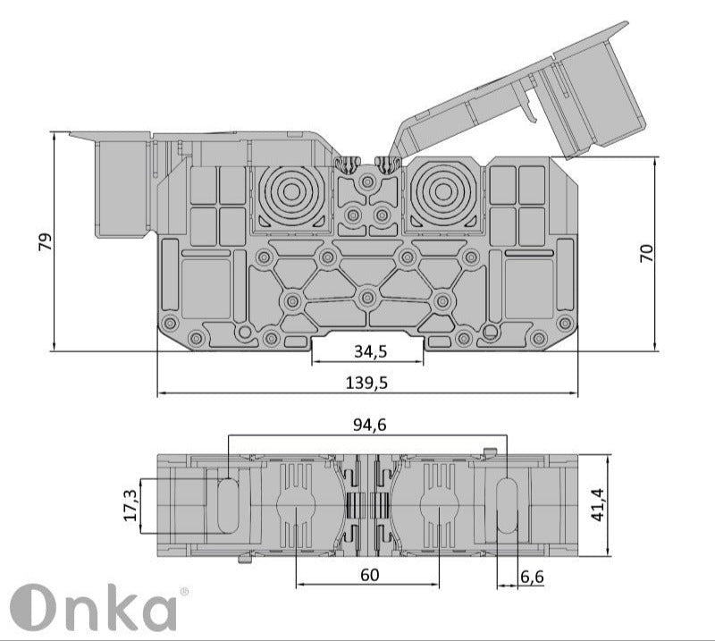 ONKA 150mm2 M12 vijčana spojka za sabirnicu (svorkovnica) terminál za DIN tračnicu s zaštitnim poklopcem, plava, 1030091