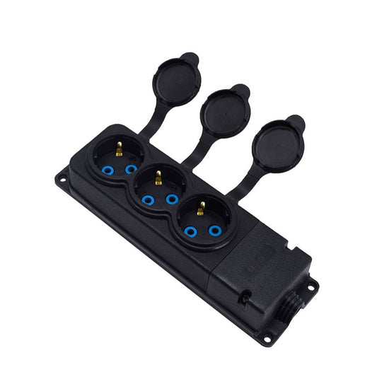 Trojna "gumena" crna utičnica s poklopcem hermetična IP44 250V, 16A, SCHUKO 2P+Z, 3KMP-F, Bylion