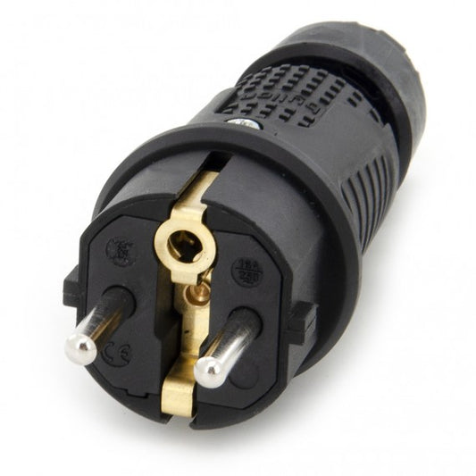Crni gumeni utikač IP54, 250v 16a za kabel, Uni-Schuko (dvostruko uzemljenje), 2P+E, REF, Bylion