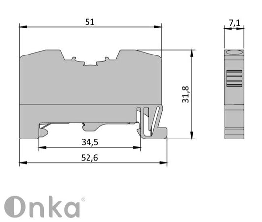 ONKA 4mm2 PE oprugna klemna spojka terminal za DIN šinu 2-žilni sivi, 1020299