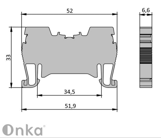 ONKA 4mm2 opružna šinska klemna spojka svorkovnica Terminal za DIN šinu 2-žilna siva, 1020024