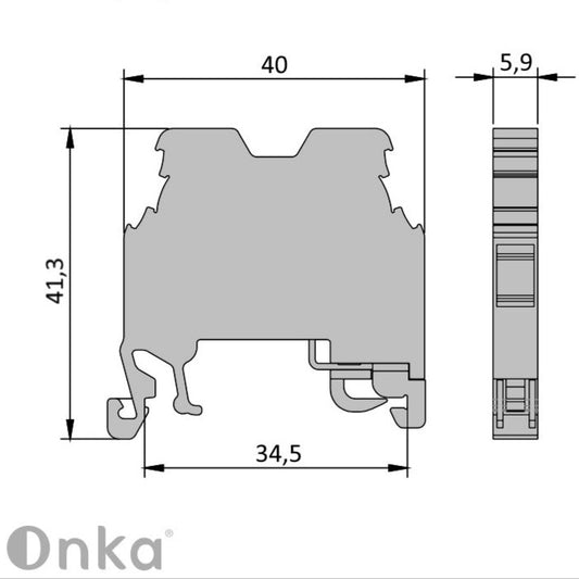 ONKA 2,5mm2 PE Vijčana spojka sabirnice svorkovnica terminal na DIN šinu 2-žilna siva, 1010219