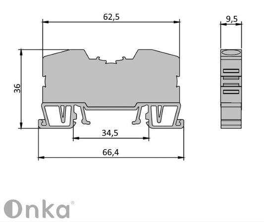 ONKA 10mm2 oprugna spojka za DIN šinu svorkovnica Terminal 2-žilna plava, 1020047