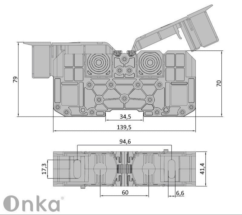 ONKA 120mm2 M10 Vijčana spojka za tračnicu stezaljka terminal za DIN šinu s zaštitnim poklopcem, plava, 1030076