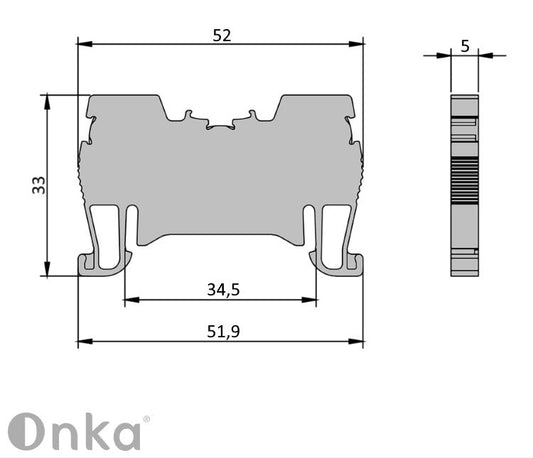 ONKA 1,5mm2 oprugasta spojka za DIN šinu, klemna stezaljka 2-žilna, siva, 1020002