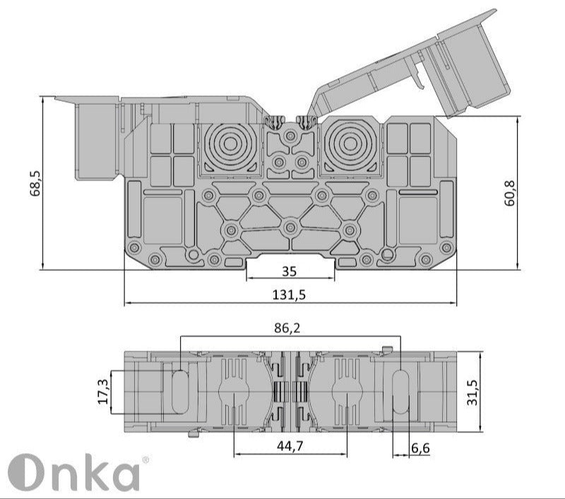 ONKA 95mm2 M8 Vijčana tračna spojka priključnica terminal za DIN šinu sa zaštitnim poklopcem, siva, 1030059