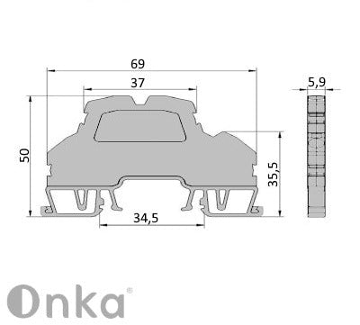 ONKA 2.5mm2, 2-katna opružna kolejnicna spojka svorkovnica / terminal za DIN šinu 4-žilna siva, 1020379