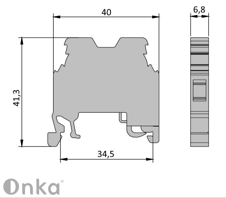 ONKA 4mm2 PE Vijčana tračna spojka priključna svorkovnica na DIN šinu 2-žilna siva, 1010220