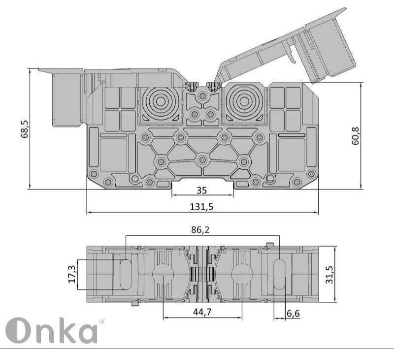 ONKA 95mm2 M8 Vijčana sabirnična spojka svorka terminal za DIN šinu s zaštitnim poklopcem, plava, 1030062
